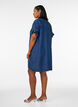 Denimlook jurk met knoopsluiting en ruches mouwtjes, Blauw, Model image number 2