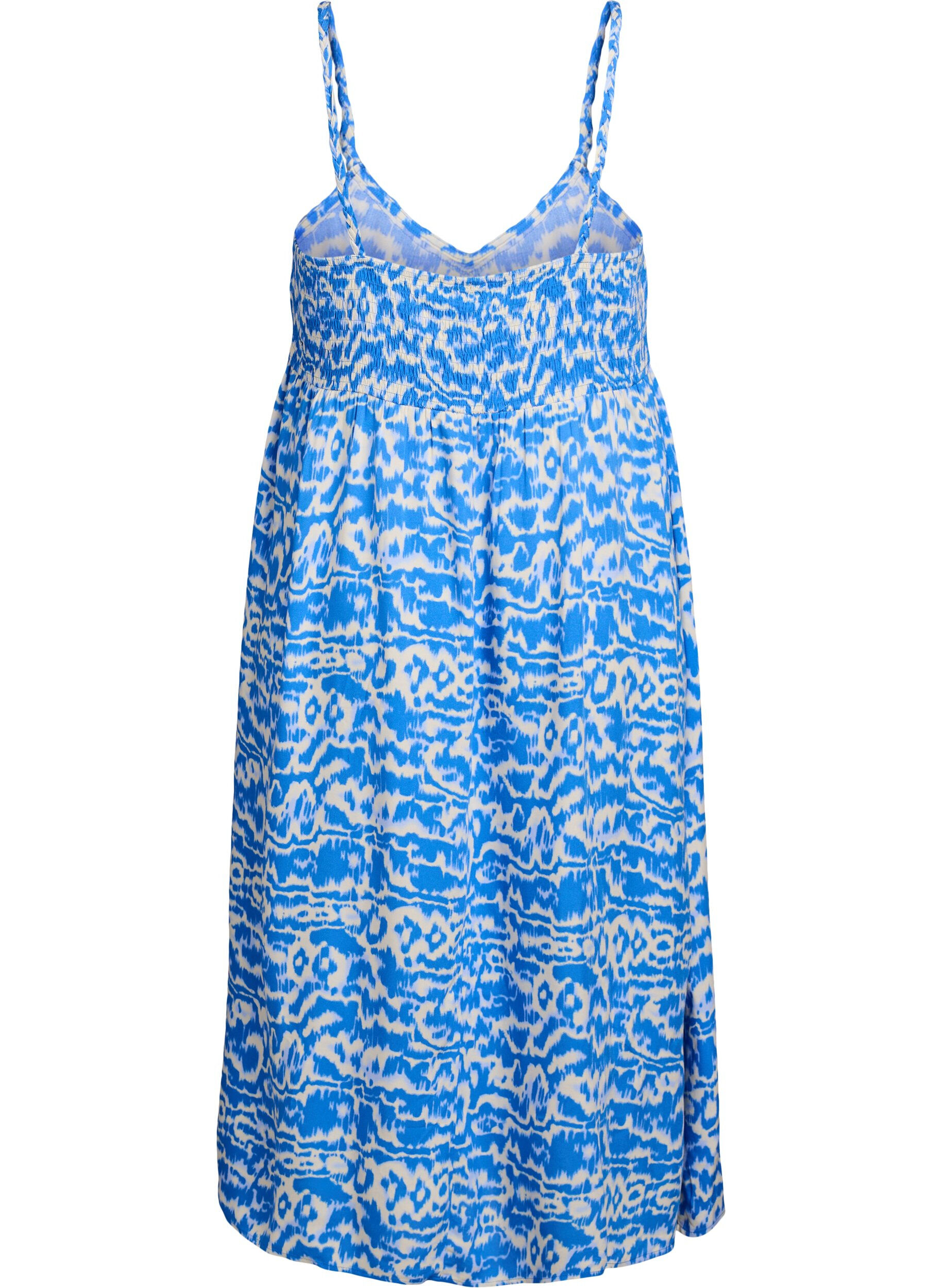 Zizzi Midi-jurk met bandjes en gesmokte rug, Blauw, Packshot image number 1