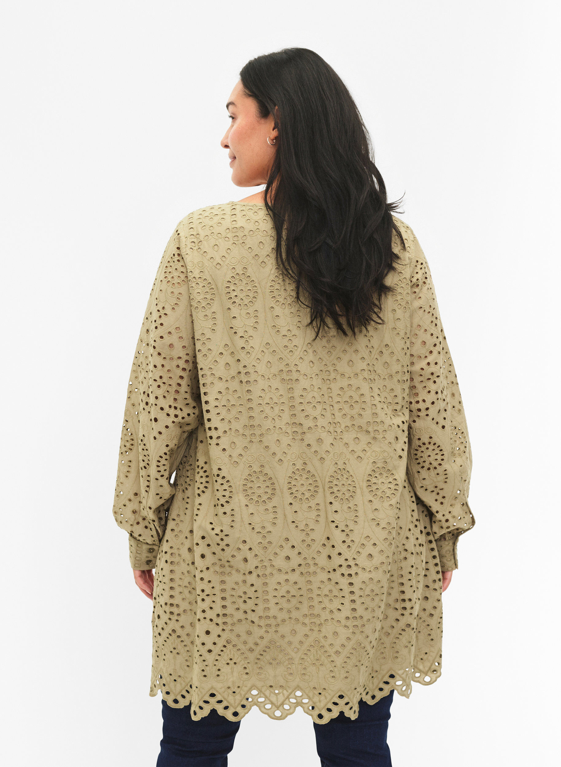 Zizzi Katoenen tuniek met broderie anglaise, Coriander, Model image number 1