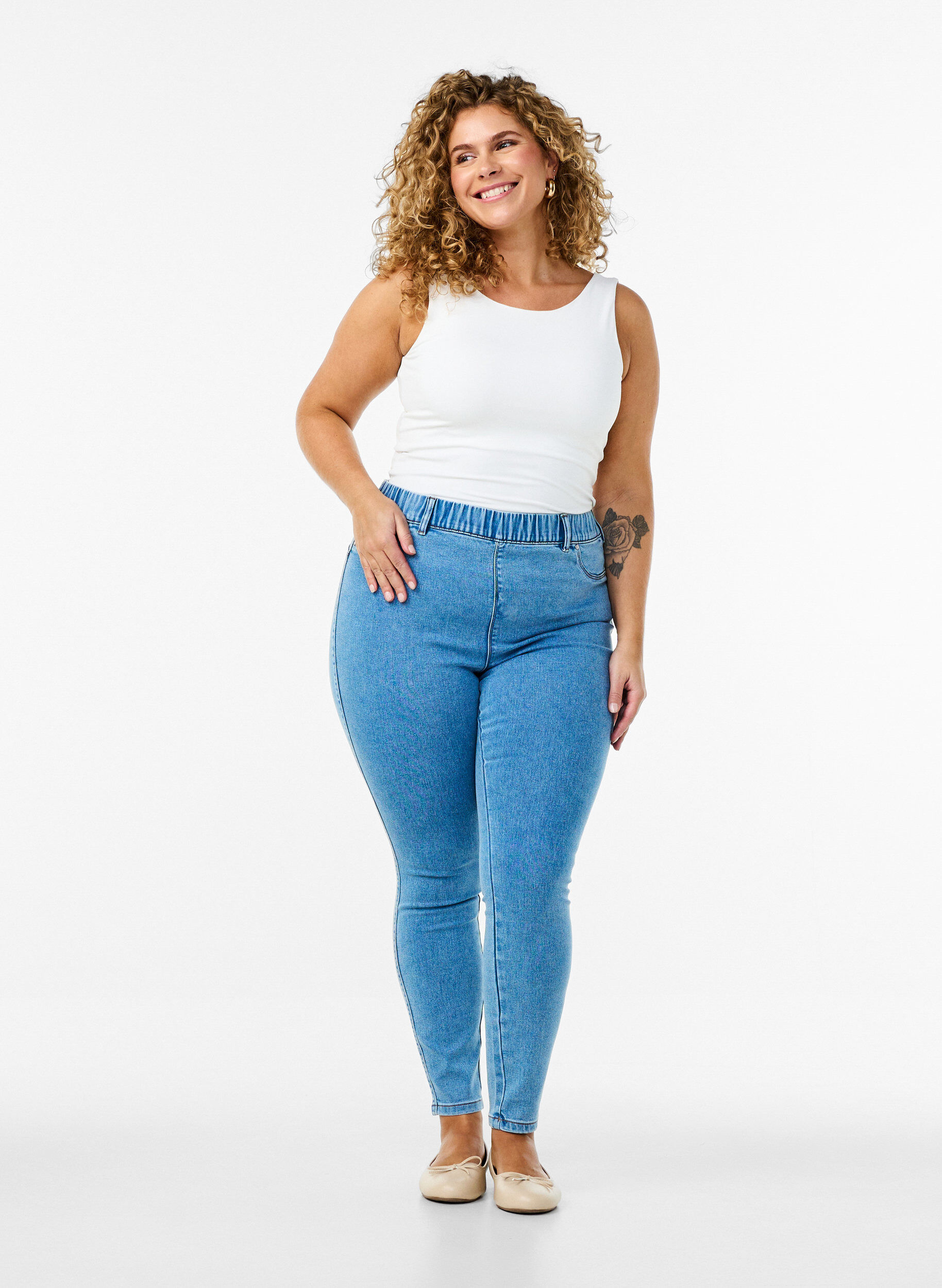 Zizzi Jeggings met hoge taille, Blauw, Model image number 0