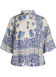 Viscose blouse met 3/4-mouwen en patroon, Blauw