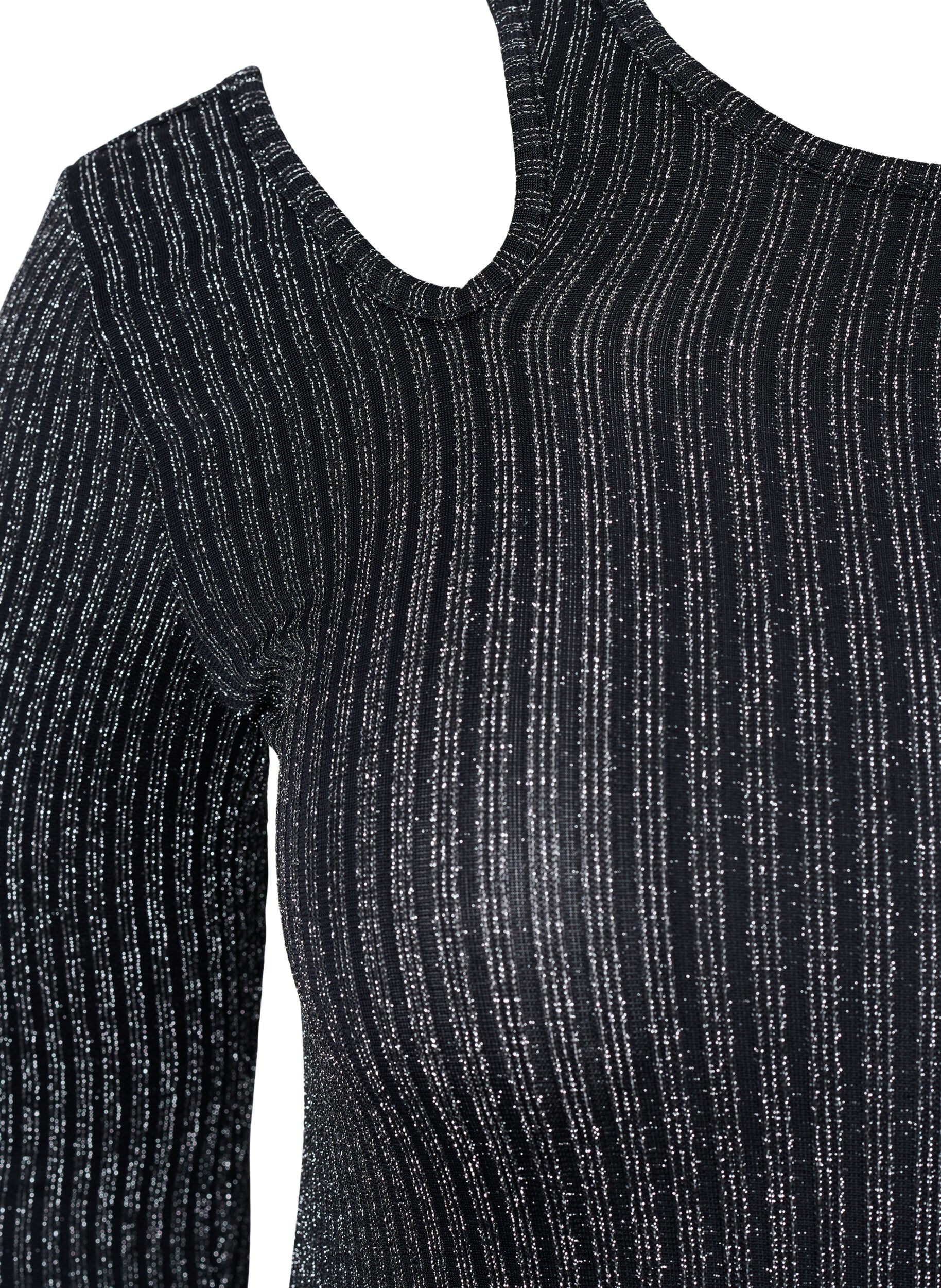Zizzi Uitgesneden blouse met lange mouwen en glitter, B. w. Silver Stripes, Packshot image number 2