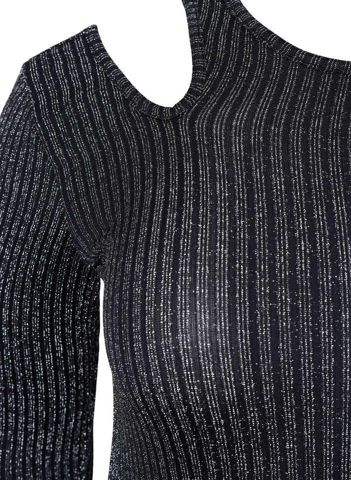 Uitgesneden blouse met lange mouwen en glitter, B. w. Silver Stripes, Packshot image number 2
