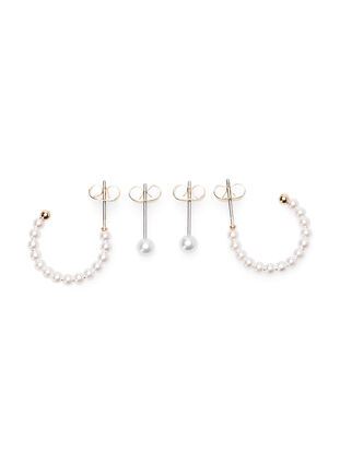 2-pack oorbellen met parels, Gold w. Pearl, Packshot image number 0