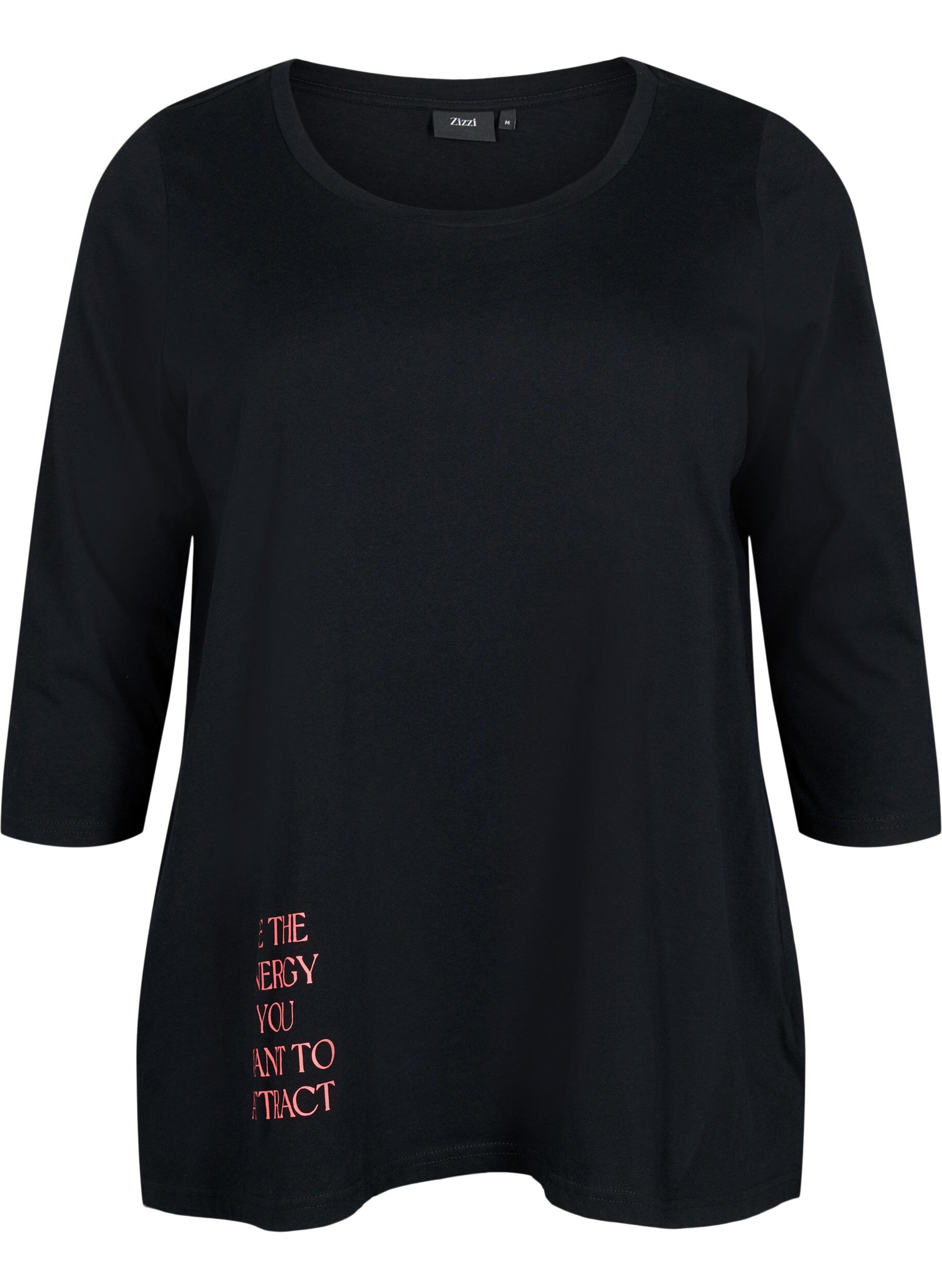 Zizzi Katoenen t-shirt met 3/4 mouwen, Black, Packshot image number 0
