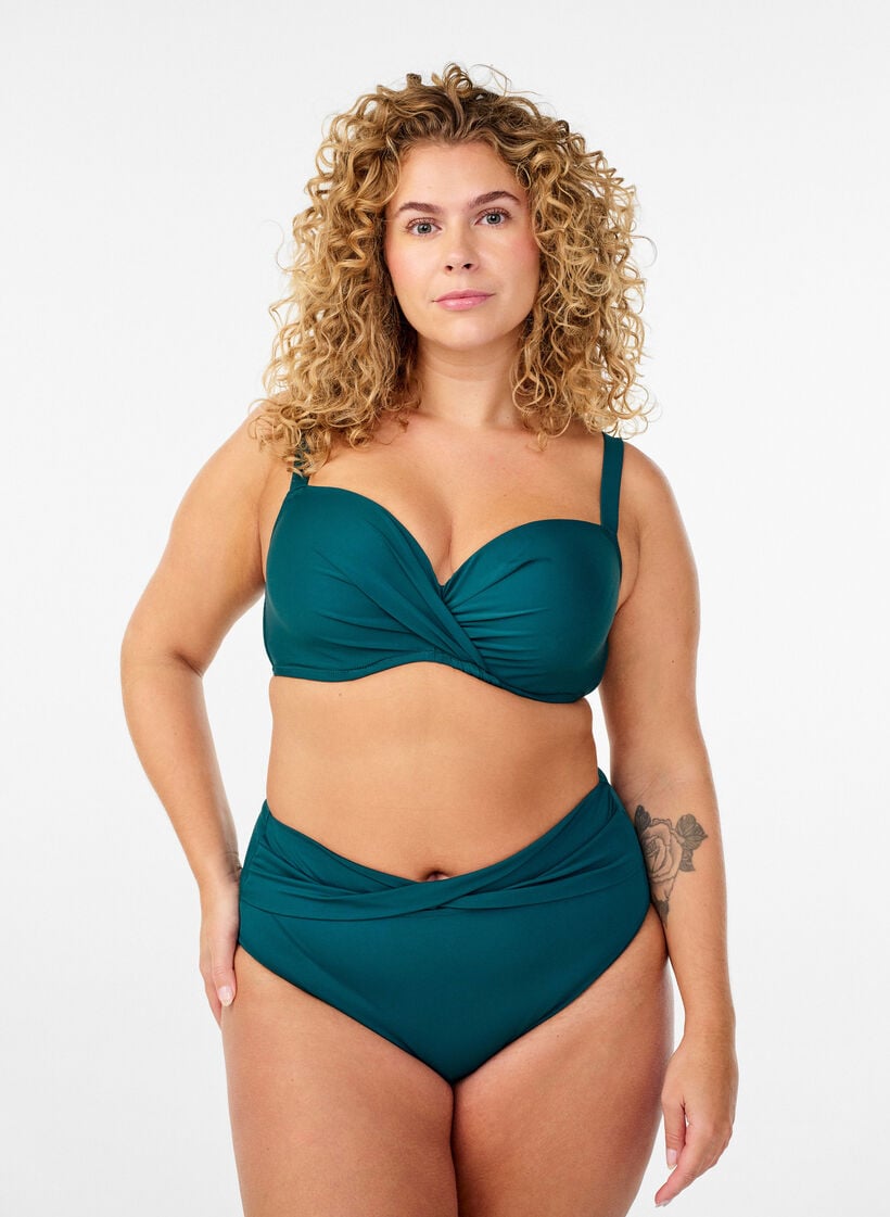 Bikini top met beugel en plooien, Groen, Model