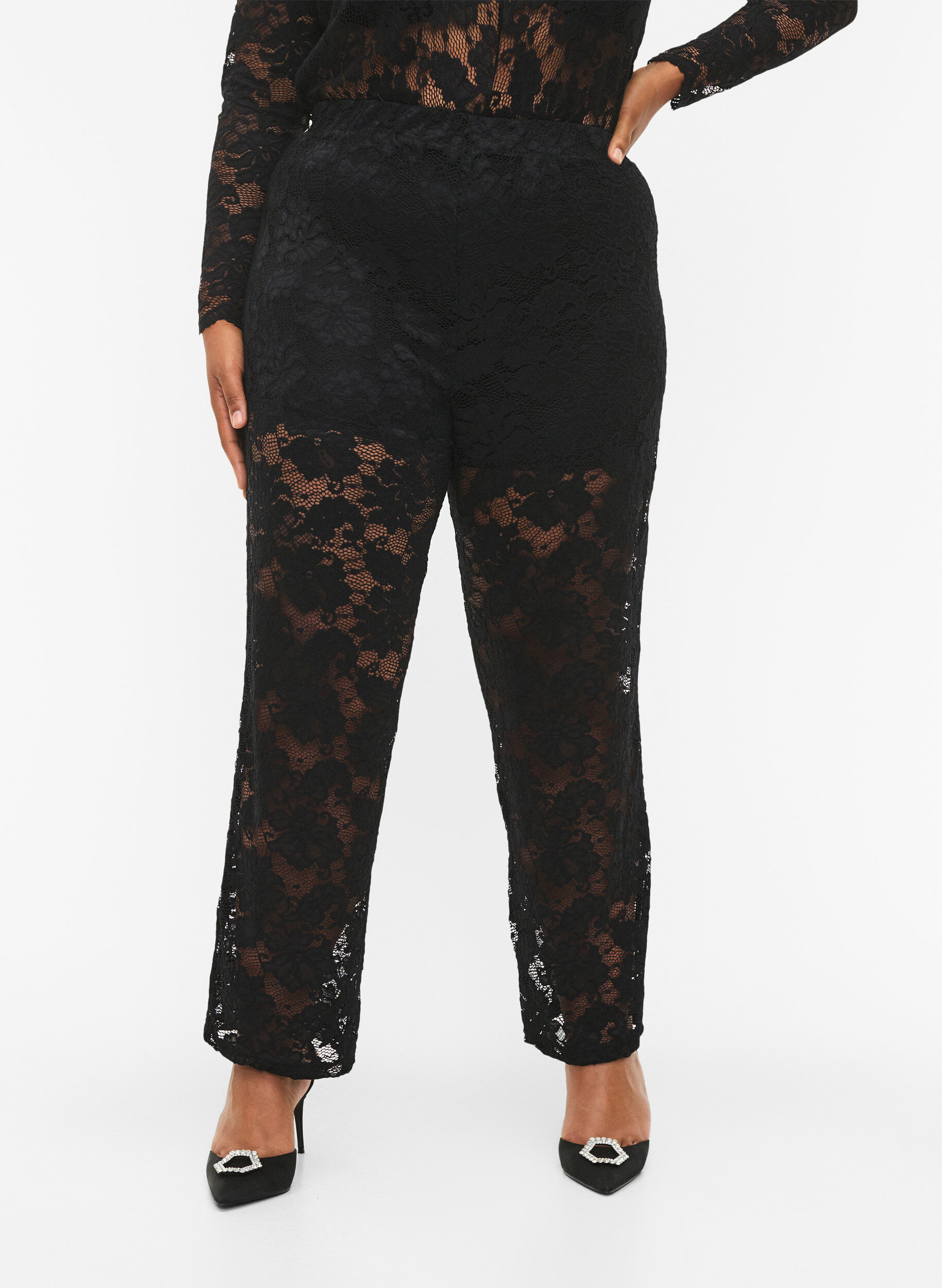 Zizzi Broek van kant met rechte pijp, Black, Model image number 2