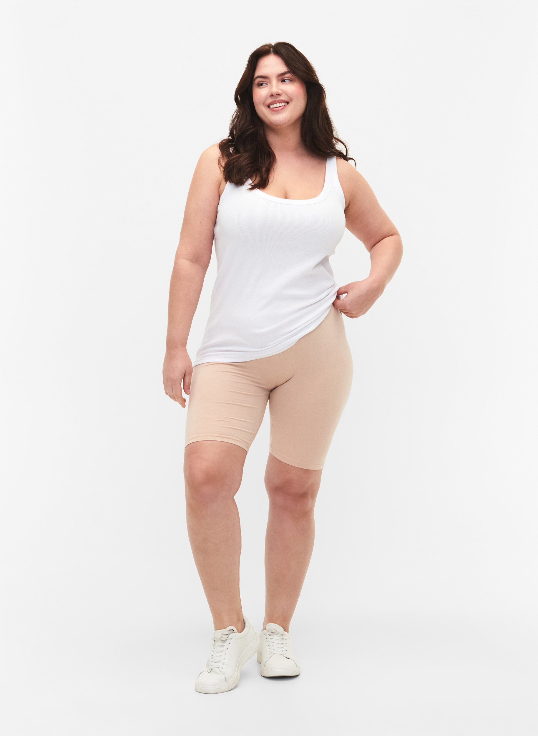 Zizzi Effen basic fietsbroek, Beige, Model image number 1