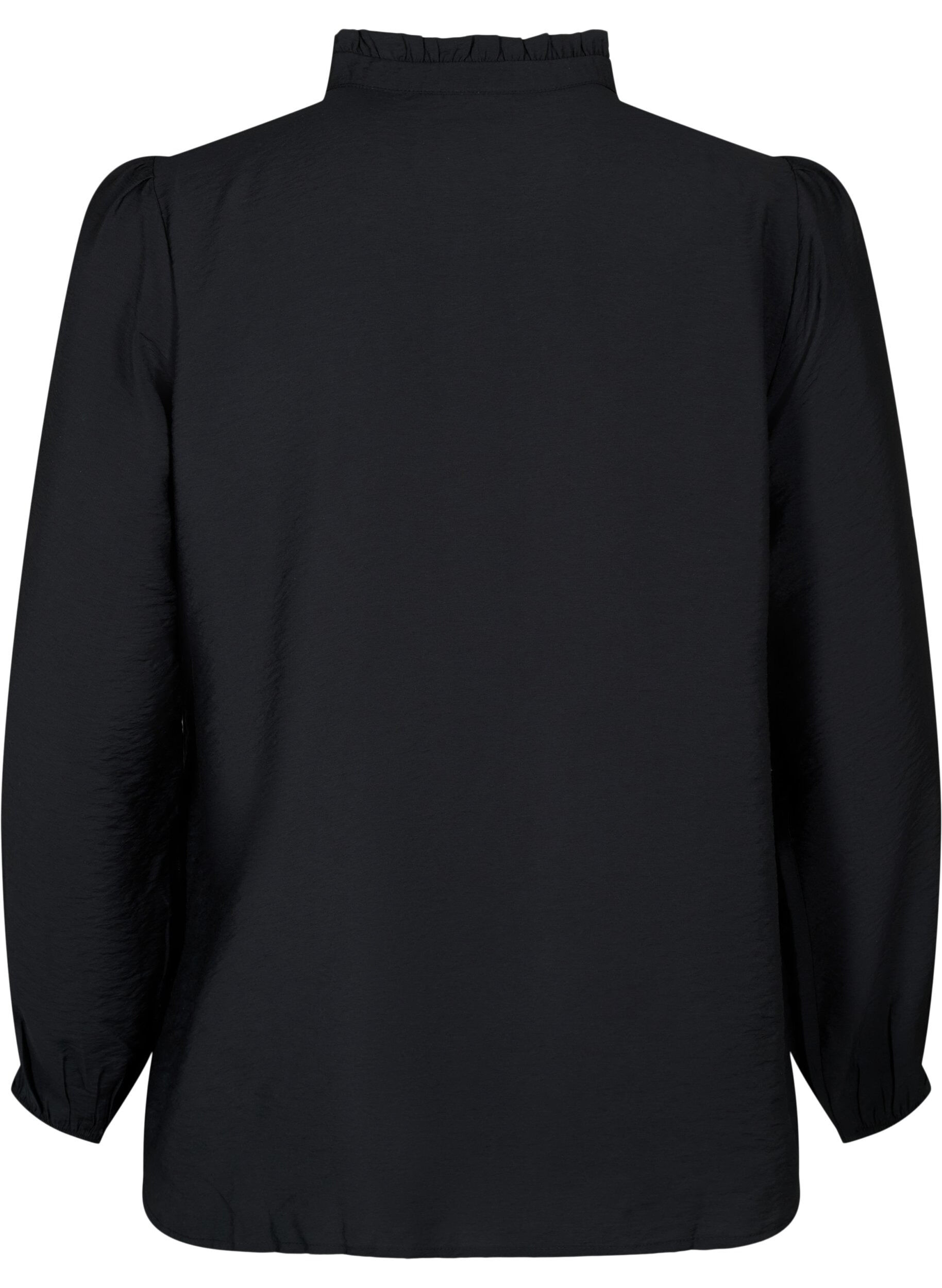 Zizzi Viscose overhemdblouse met rucheskraag, Black, Packshot image number 1