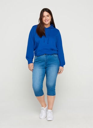 Sweatshirt met capuchon en geribbelde randen, Deep Blue , Model image number 2