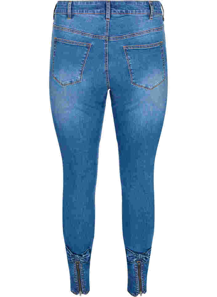 Super slim fit Amy jeans met strikje en rits, Dark blue, Packshot image number 1