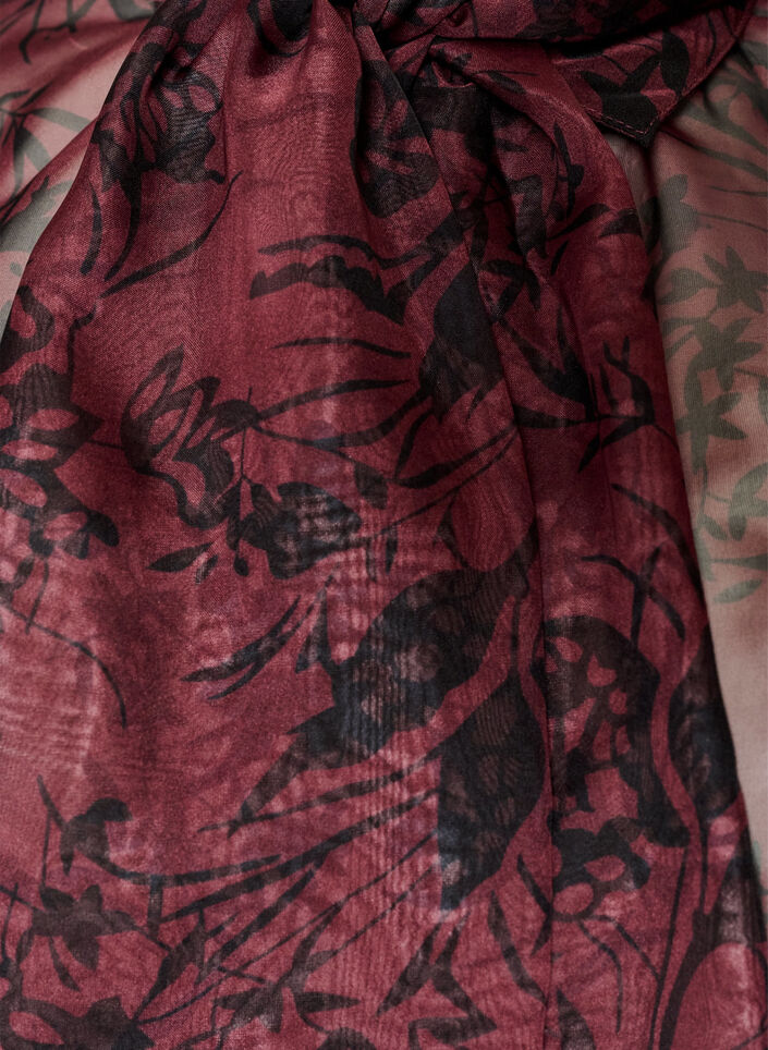Doorschijnende overhemdblouse met bloemenpatroon en strikdetail, Donker Bordeaux, Packshot image number 2