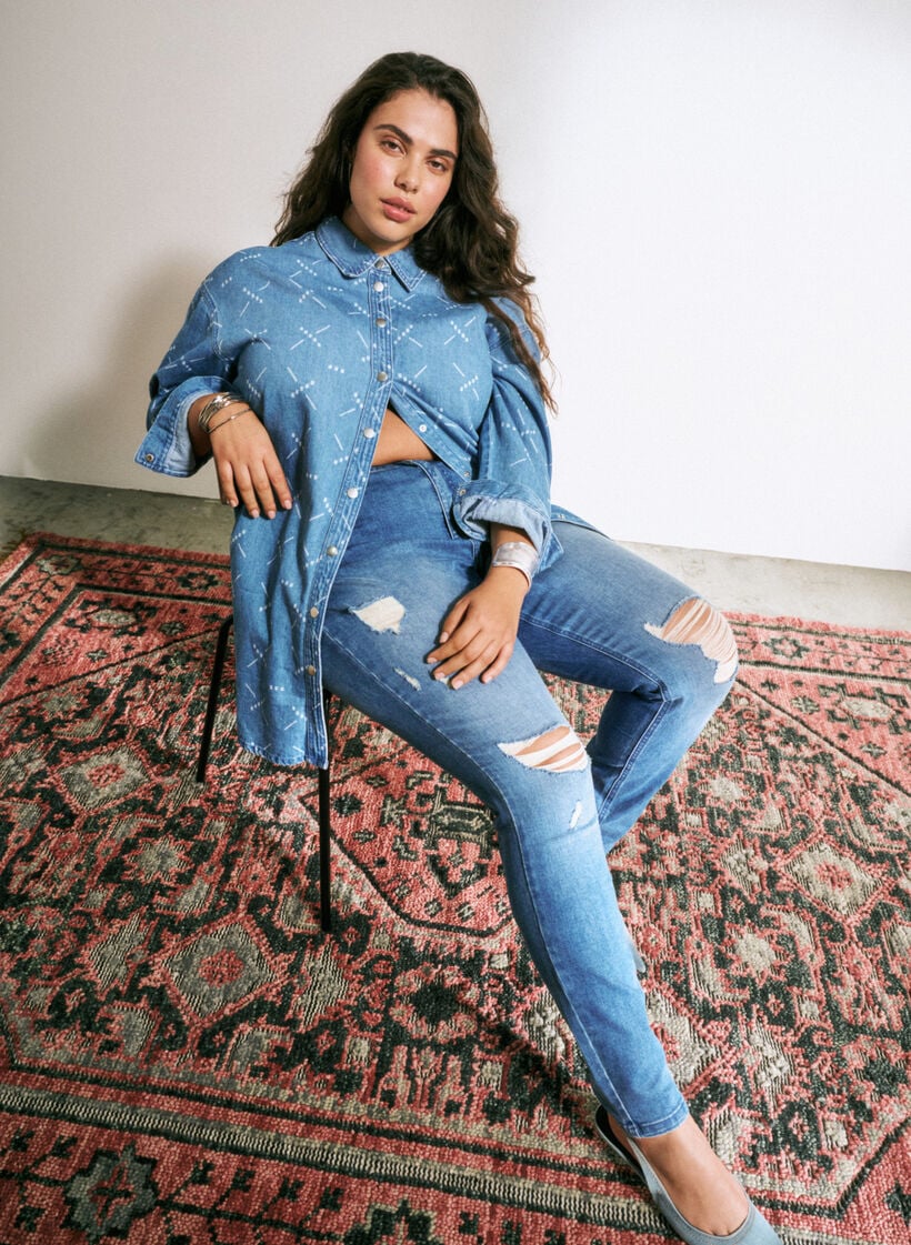 Amy jeans met super slim fit en ripped details, Blue denim, Image