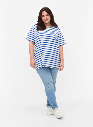 Gestreept T-shirt van biologisch katoen, Blue Stripes, Model image number 2