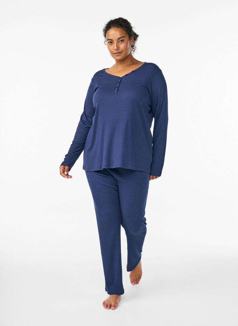 Pyjamabroek met een geribde textuur en een elastische tailleband, Blauw, Model image number 0