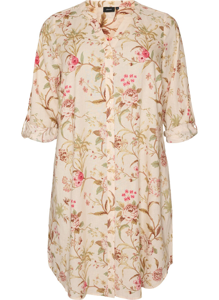 Lang shirt in linnen en viscose, Vanille, Packshot image number 0