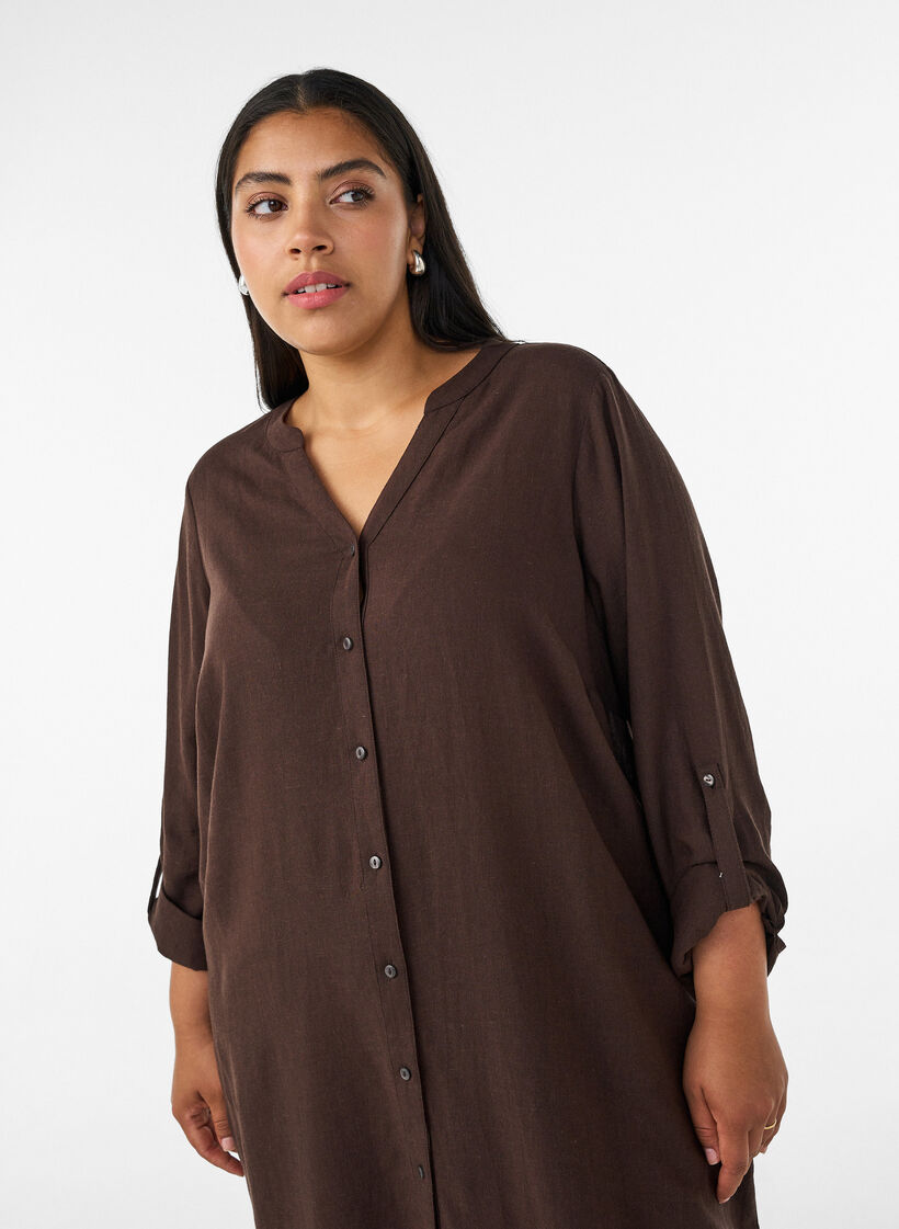 Lang shirt in linnen en viscose, Bruin, Model image number 2
