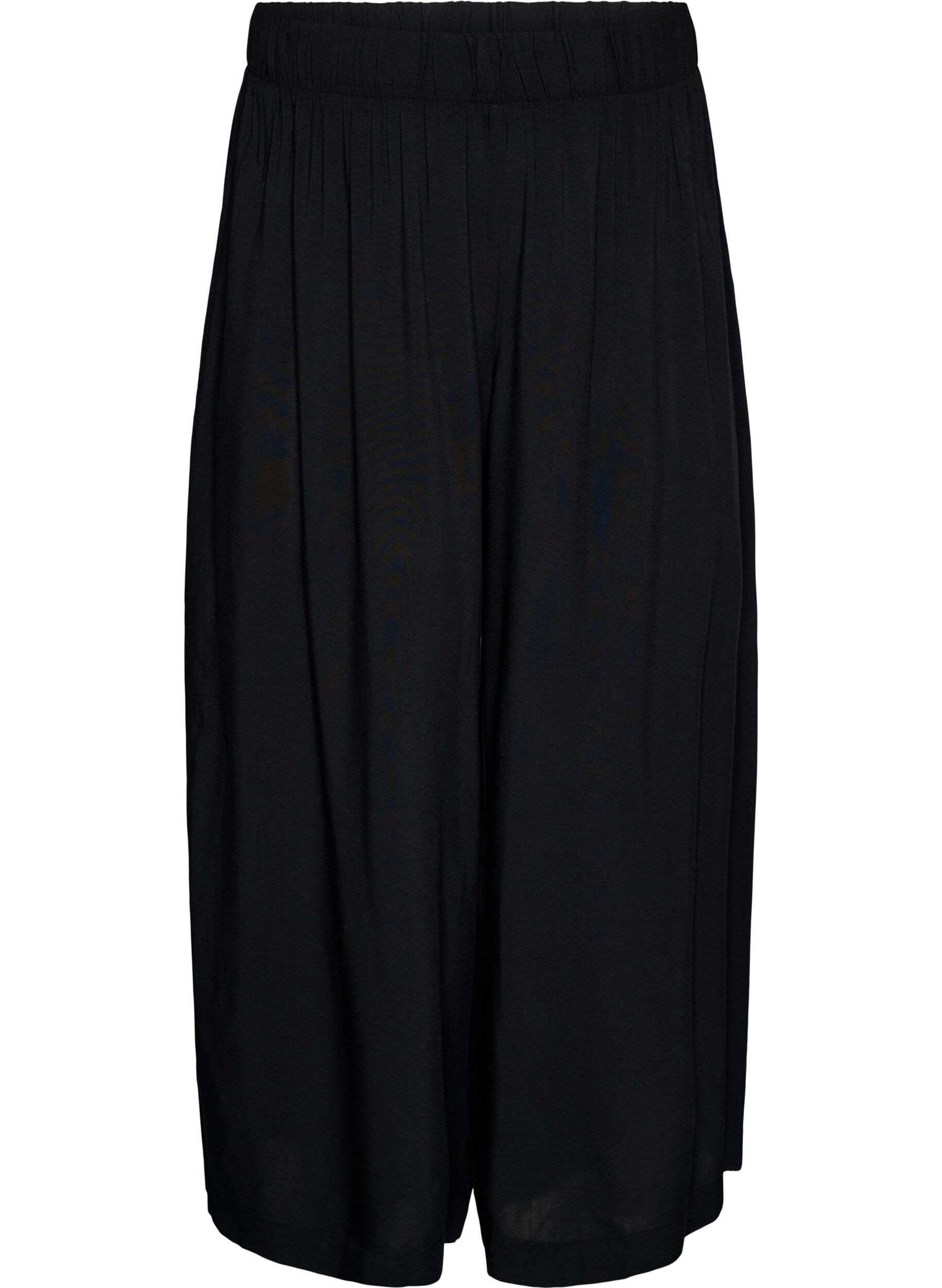 ZizziCulotte in viscose met een high waist en wijde pijpen, Zwart, Packshot image number 0