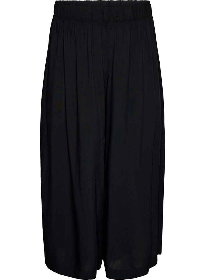 Culotte in viscose met een high waist en wijde pijpen, Zwart, Packshot image number 0