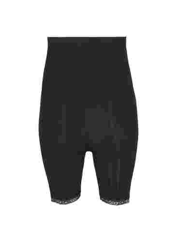 Shapewear short met hoge taille en kanten rand, Black, Packshot image number 1
