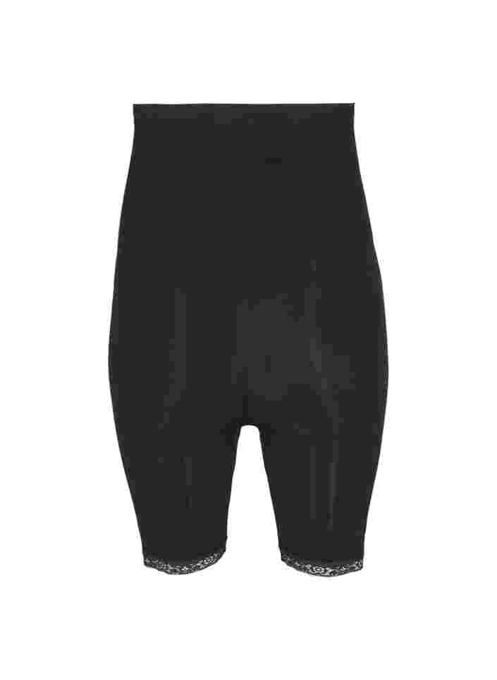 Shapewear short met hoge taille en kanten rand, Black, Packshot image number 1
