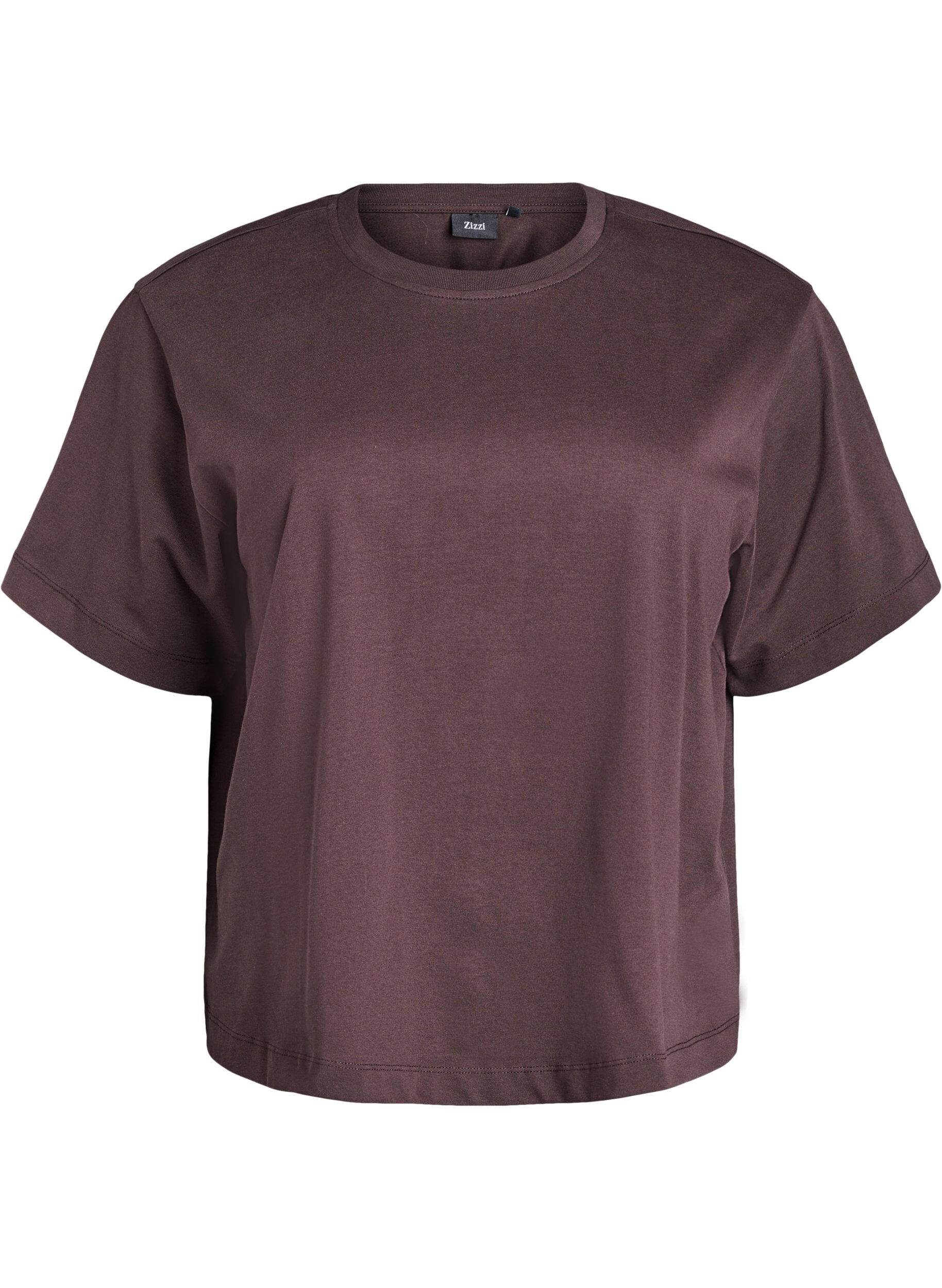 Zizzi Boxy katoenen T-shirt, Bruin, Packshot image number 0