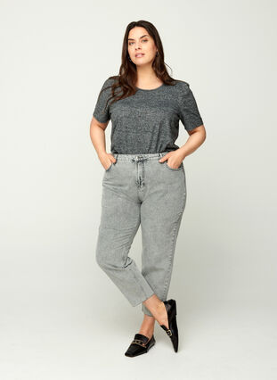 Cropped mom fit Mille jeans met losse pasvorm, Grey acid wash, Model image number 0