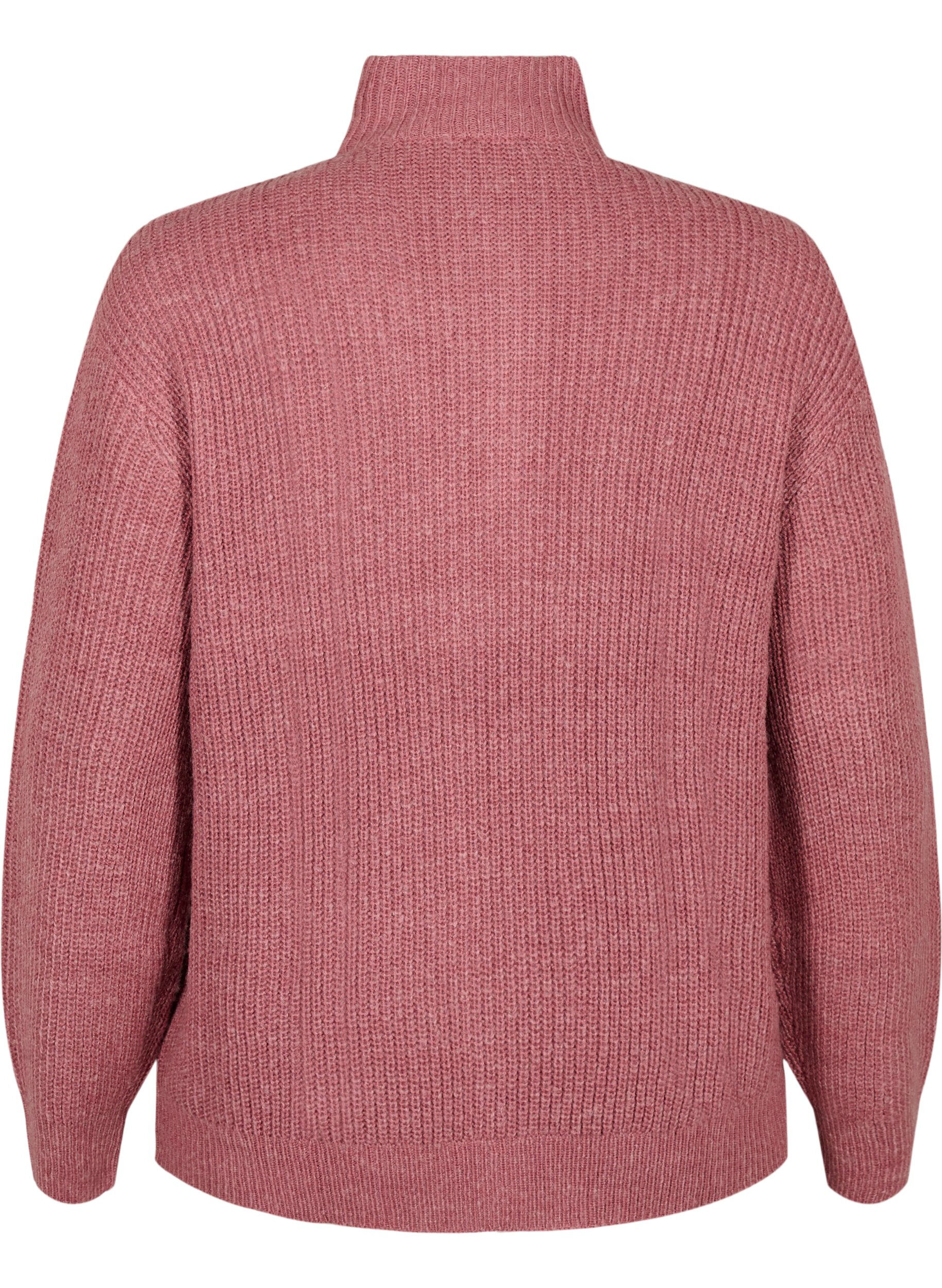 ZizziGebreide trui met hoge hals en rits, Rood, Packshot image number 1