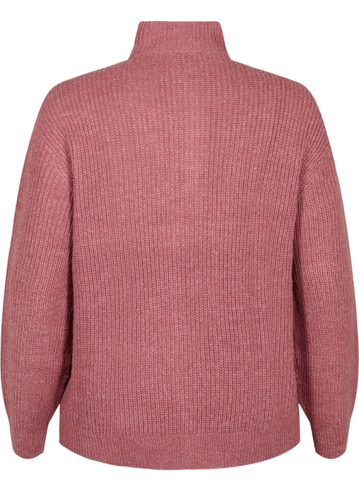Gebreide trui met hoge hals en rits, Rood, Packshot image number 1