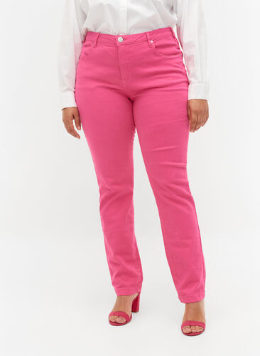 Emily jeans met normale taille en slanke pasvorm, Shock. Pink, Model image number 3
