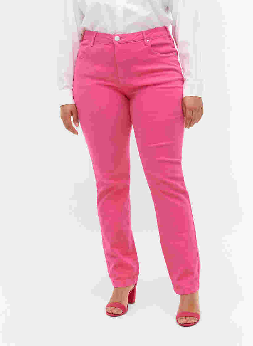 Emily jeans met normale taille en slanke pasvorm, Shock. Pink, Model image number 3