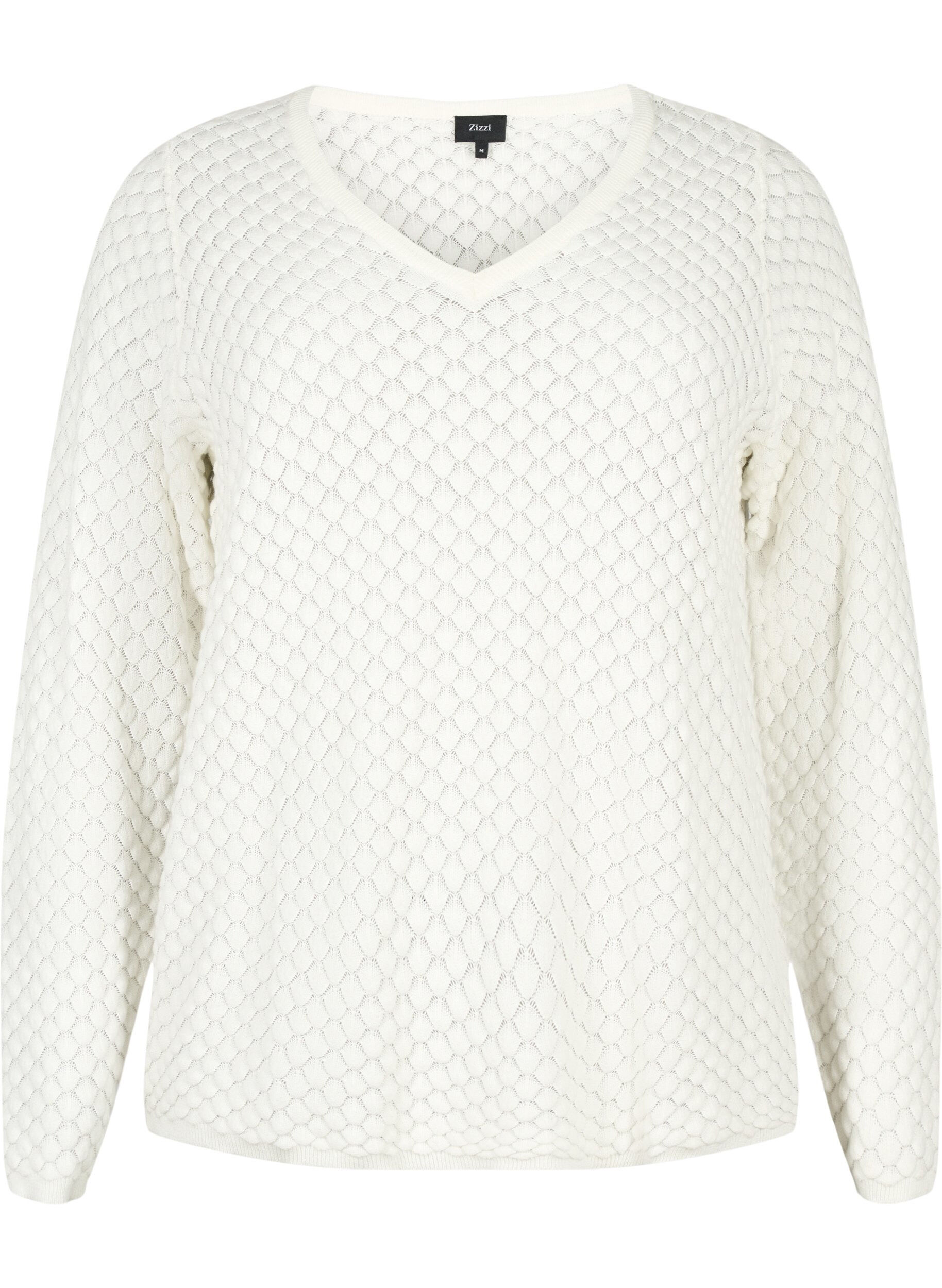 Zizzi Trui met structuurpatroon van biologisch katoen	, Cloud Dancer, Packshot image number 0