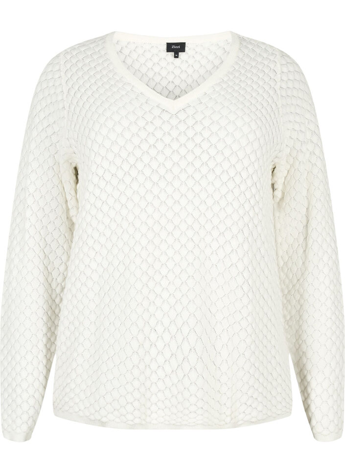 Trui met structuurpatroon van biologisch katoen	, Cloud Dancer, Packshot image number 0