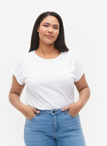 T-shirt met korte mouwen van katoenmix, Bright White, Model image number 0