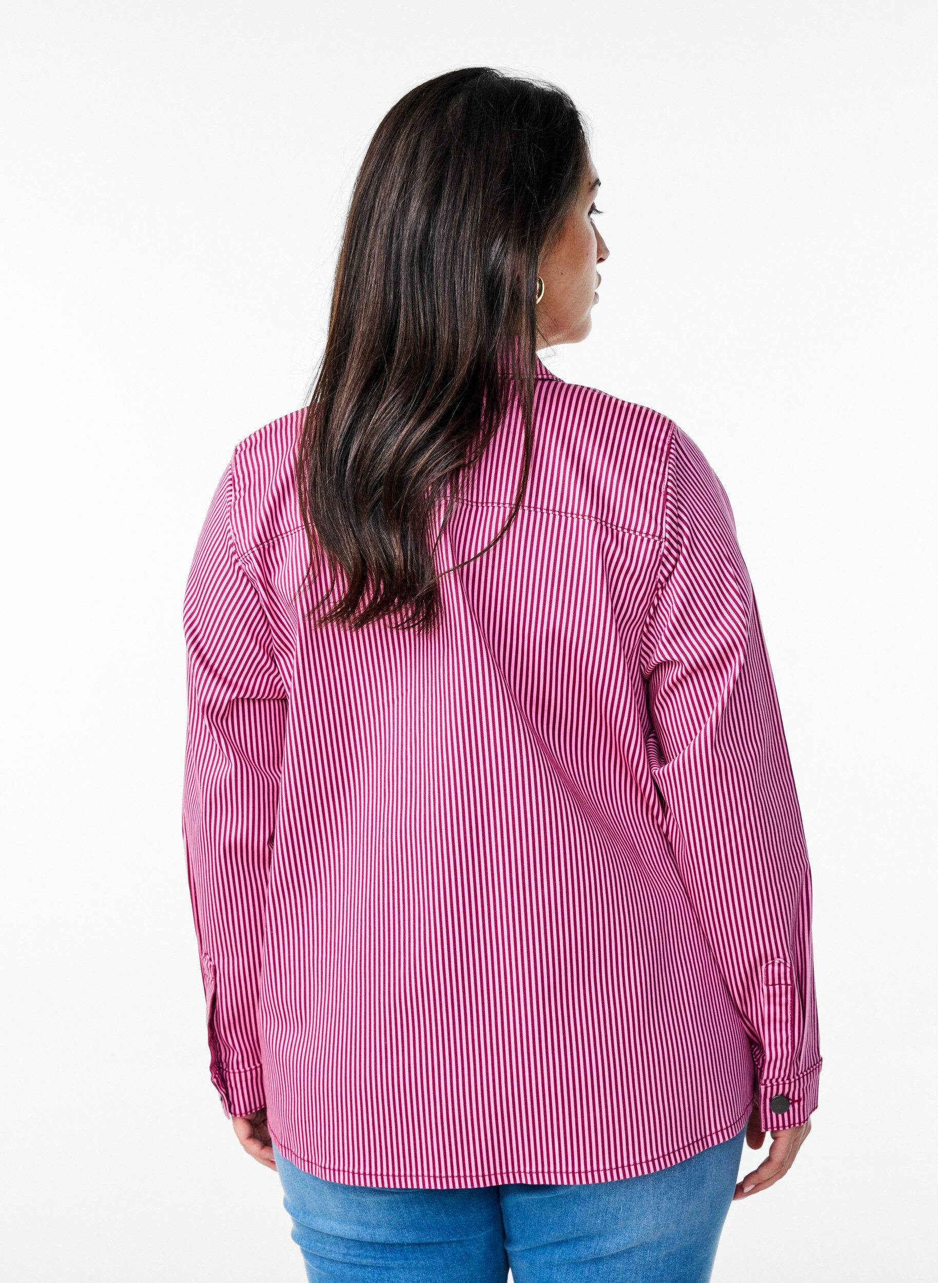 Zizzi Gestreept shirt met zakken, Rood, Model image number 2