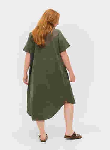 Lange katoenen blouse met korte mouwen, Dusty Olive, Model image number 1
