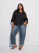 Blouse met balloneffect en chiffondetails, Zwart, Model image number 1