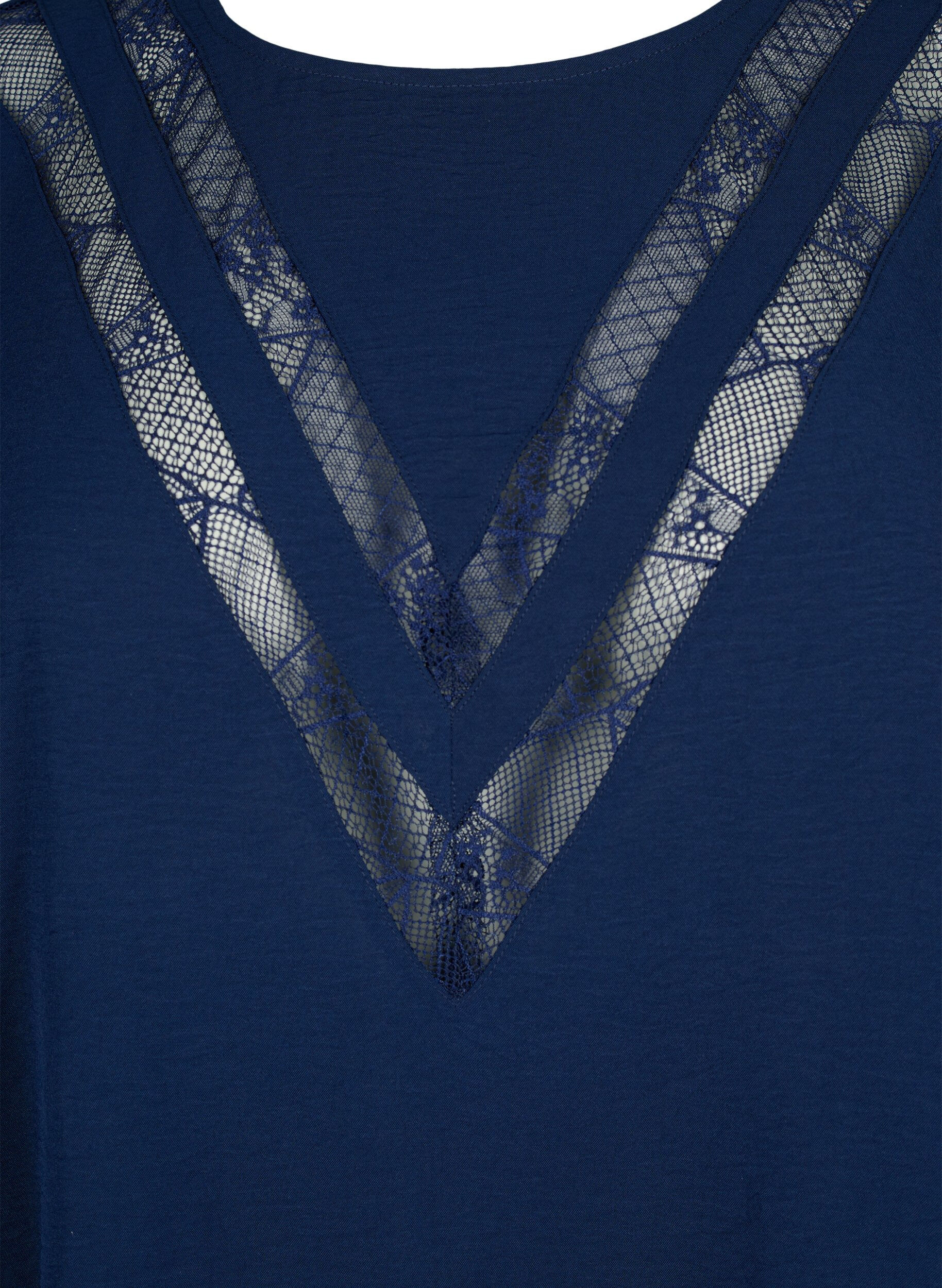 Zizzi Blouse met lange mouwen en kant, Navy Blazer, Packshot image number 2