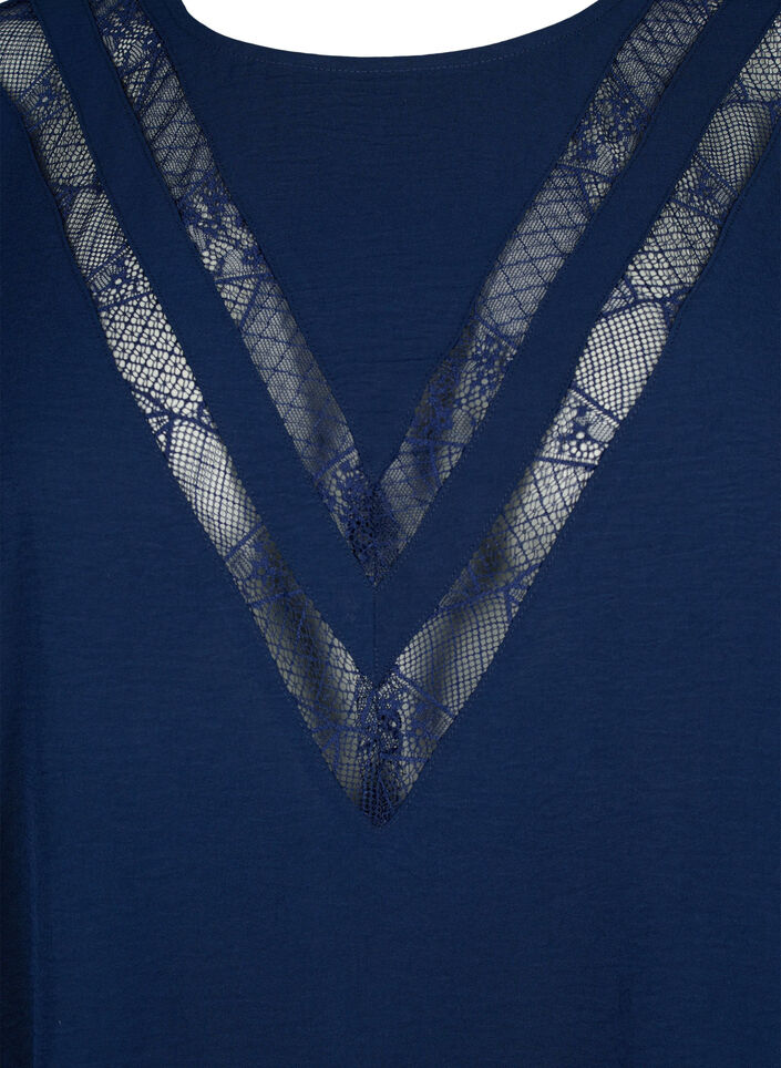Blouse met lange mouwen en kant, Navy Blazer, Packshot image number 2