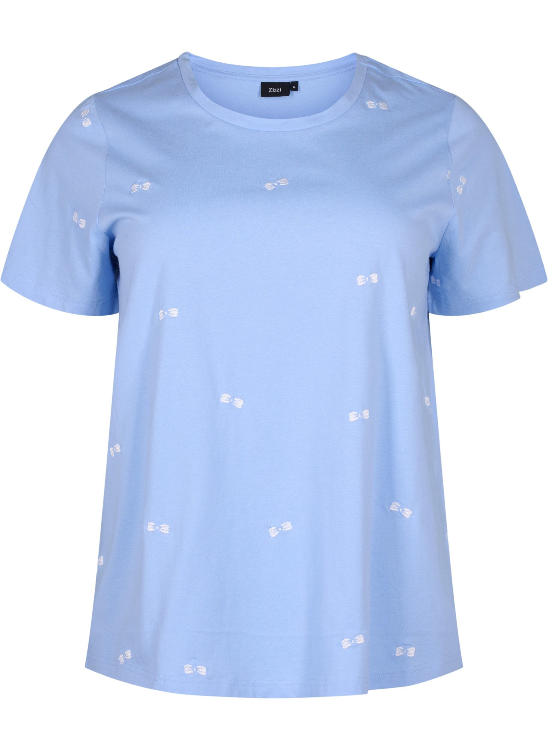 Zizzi T-shirt van biologisch katoen met strikjes, Serenity W. Bow Emb., Packshot image number 0