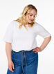 Geribde jersey blouse met korte mouwen, Wit, Model image number 0