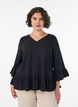 Blouse met textuur, V-hals en ruches, Zwart, Model image number 0