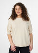 Fijngebreide blouse met korte mouwen, Beige, Model image number 0