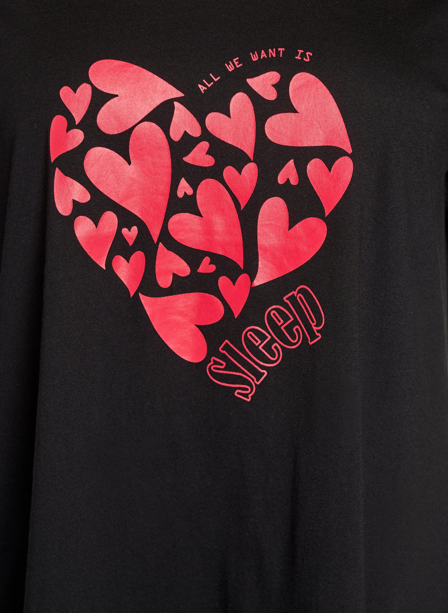 Zizzi Nachtjapon met korte mouwen van biologisch katoen, Zwart, Packshot image number 2