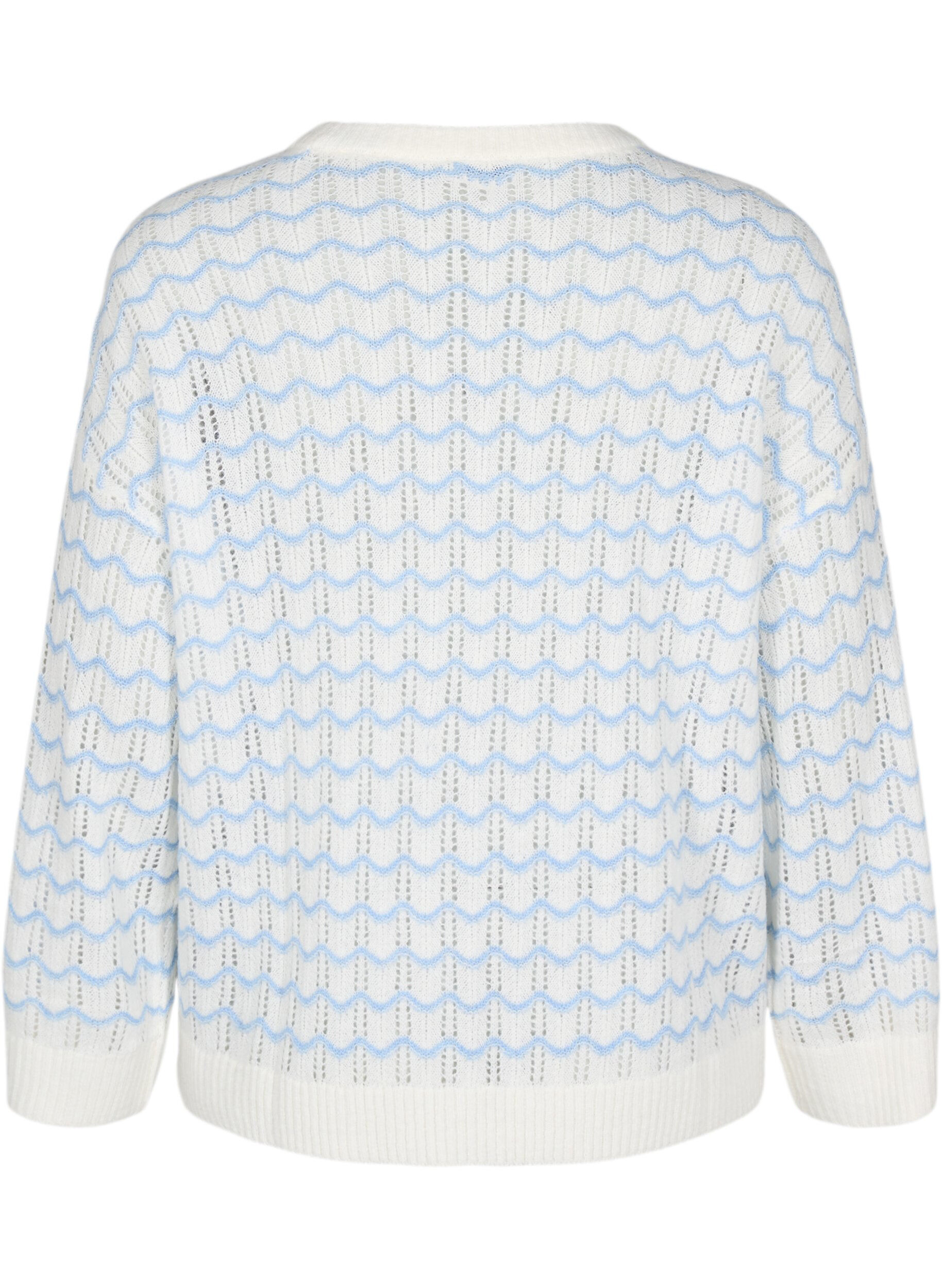 Zizzi Losse pasvorm gebreide blouse met een golvend patroon, Cloud Dancer Comb, Packshot image number 1