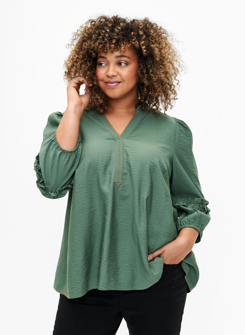 Blouse met ruffles, Duck Green, Model image number 0