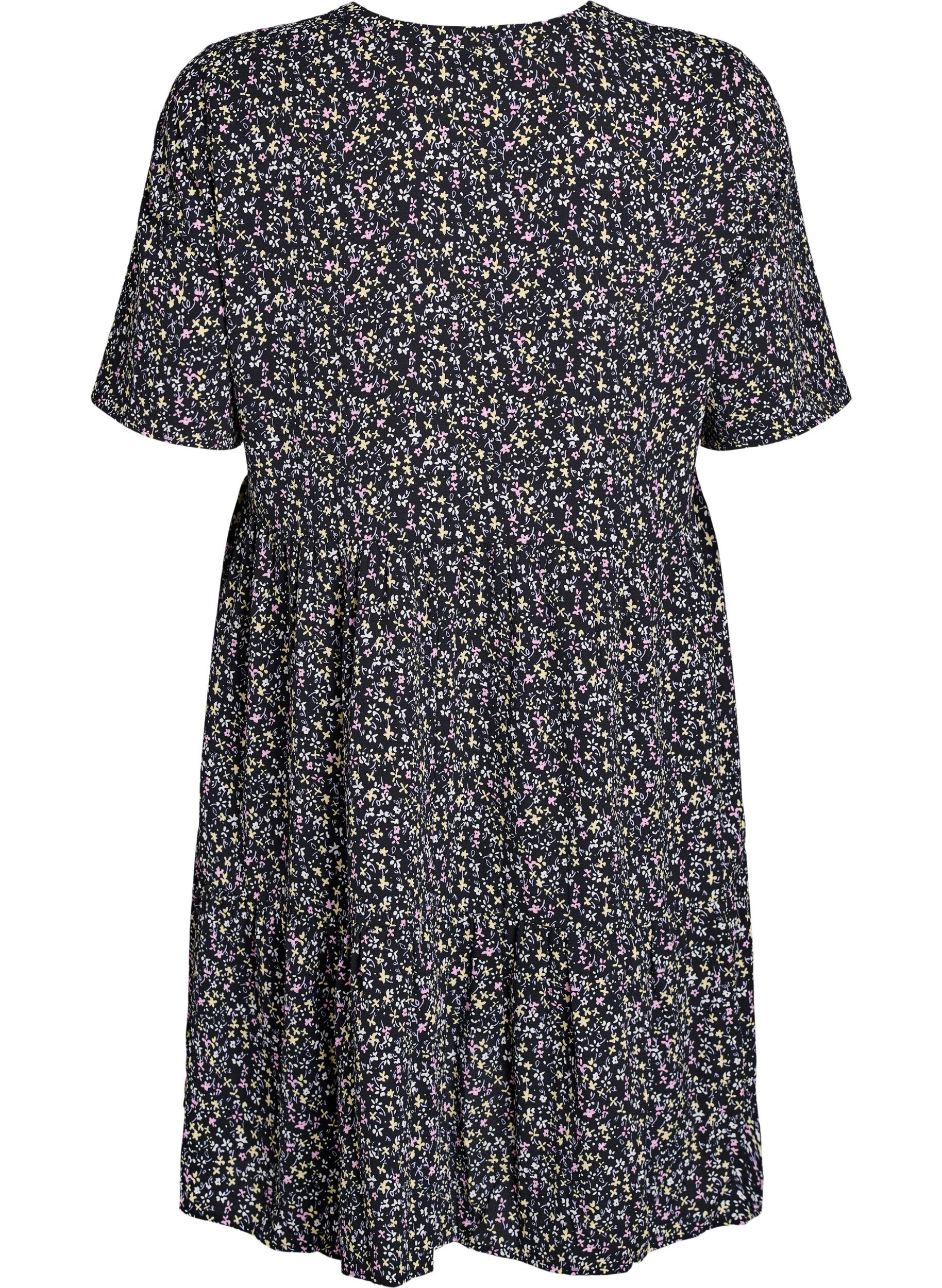 Zizzi Jurk met korte mouwen, A-lijn en snijlijnen, Zwart, Packshot image number 1