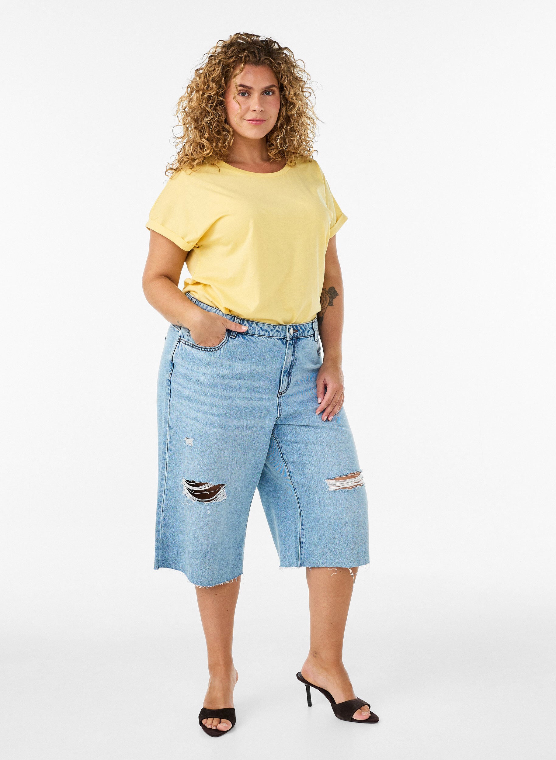 ZizziT-shirt met korte mouwen van katoenmix, Geel, Model image number 1