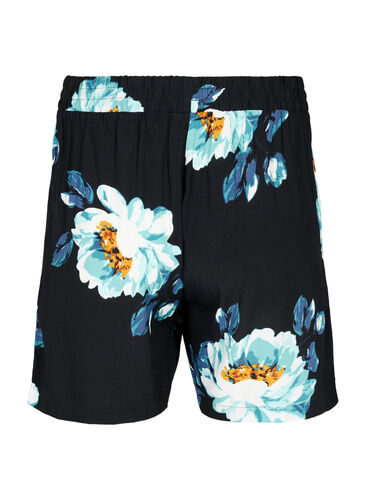 Losse shorts van viscose, Black Big Flower, Packshot image number 1