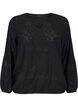 Blouse met lange mouwen, V-hals en gaatjespatroon, Black, Packshot image number 0